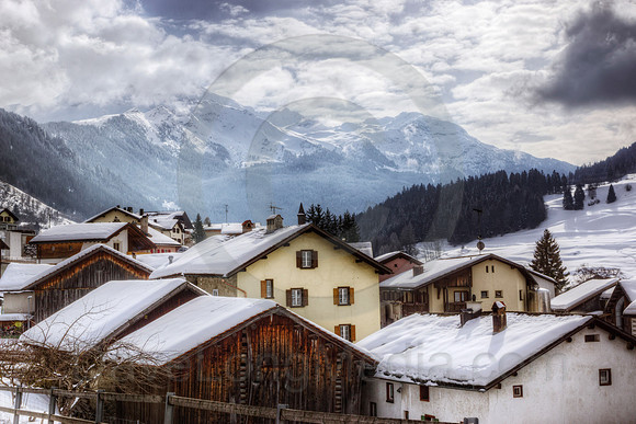 Snowy Village in the Swiss Alps