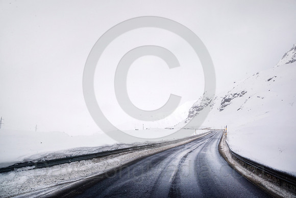 Wintery Mountain Road High in the Swiss Alps