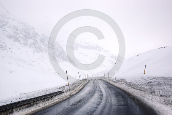 Wintery Mountain Road High in the Swiss Alps