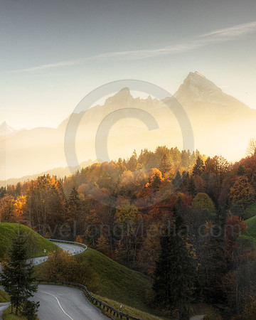 Sunset in the Bavarian Alps with remote church