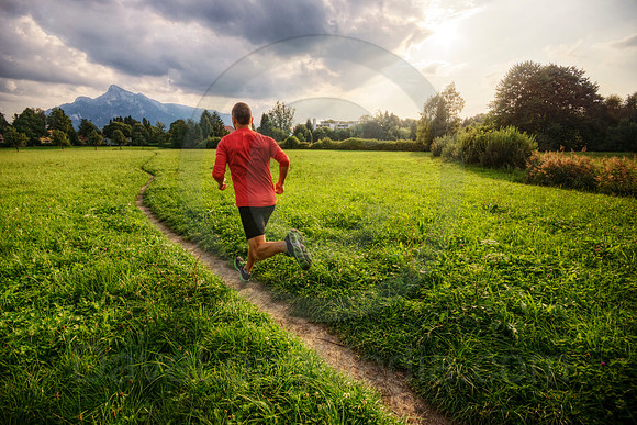 Running to the Mountains at Sunset