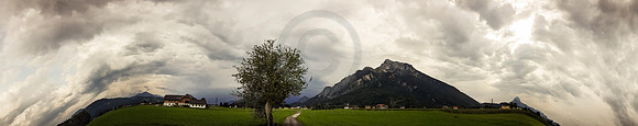Distorted Panorama of Dramatic Landscape in the Austrian Alps