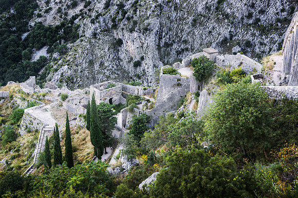 Historic Ruins Above Kotor Bay and City in Montenegro
