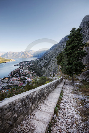 Steps Winding up to Historic Ruins Overlooking Kotor Bay and Cit