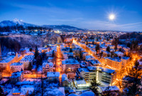 European Cityscape Under Full Moon