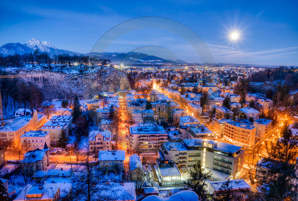 European Cityscape Under Full Moon