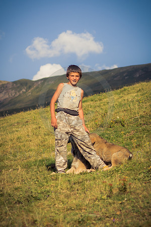 Bosniak boy and Šarplaninac pup