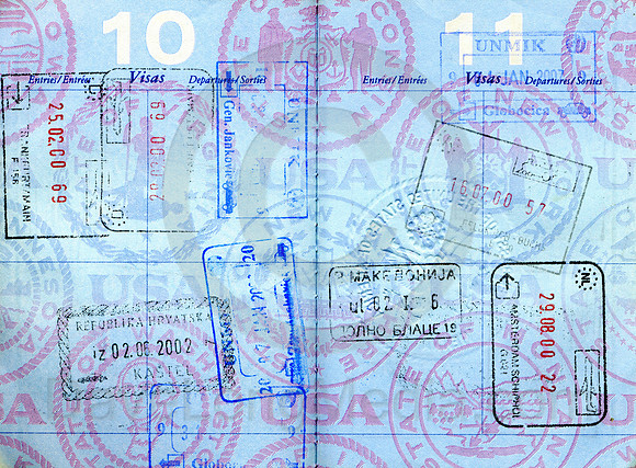 Passport SPage, Passport Stamp, Germany, Austria, Croatia, Netherlands, Kosovo, Republic Of Macedonia, Frame, Passport, Document, Emigration and Immigration, Exploration, Business Travel, Travel, Blue