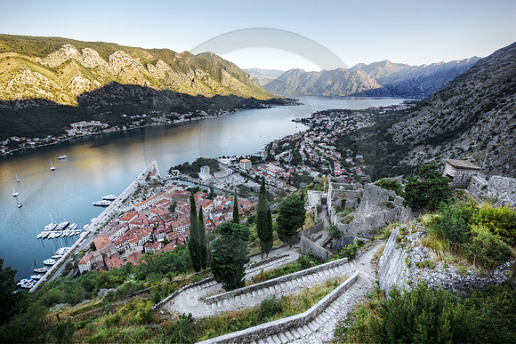 Steps Winding up to Historic Ruins Overlooking Kotor Bay and Cit