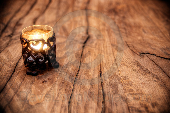 Aged Wood Tabletop and Candle